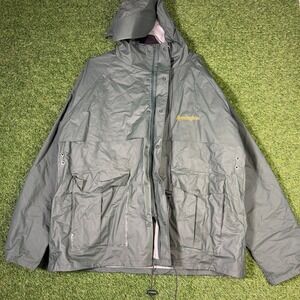 Remington‎ Green Rain Jacket Hooded M PVC Outdoor Hunting Utility Coat Vintage